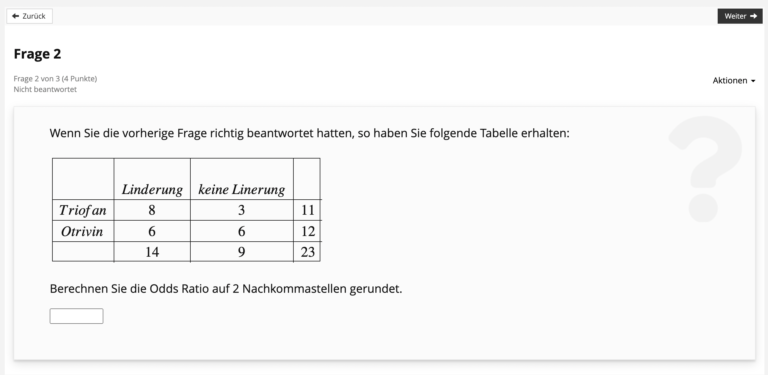 Frage mit einem Antwort-Feld ist sichtbar