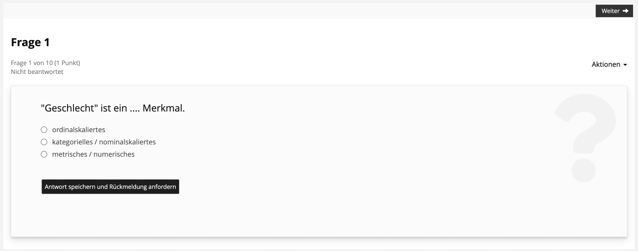 Frage mit einem Button, um sich anzeigen zu lassen, ob die eigene Antwort korrekt ist.