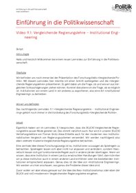 Preview 1 of Skript Video 9.1 - Vergleichende Regierungslehre - Institutional Engineering.pdf